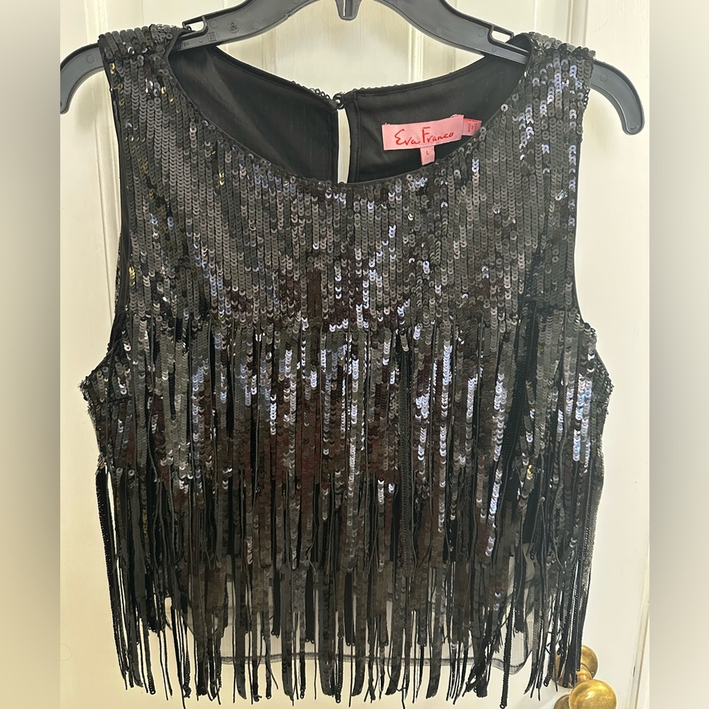 Anthropologie Eva Franco Shimmering Black Sequin Crop Top